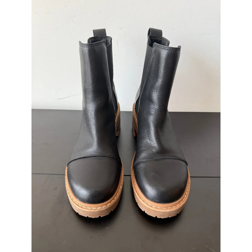 Sorel Joan Now Chelsea Boots Womens 11 Black Leather Lug Sole Block Heel